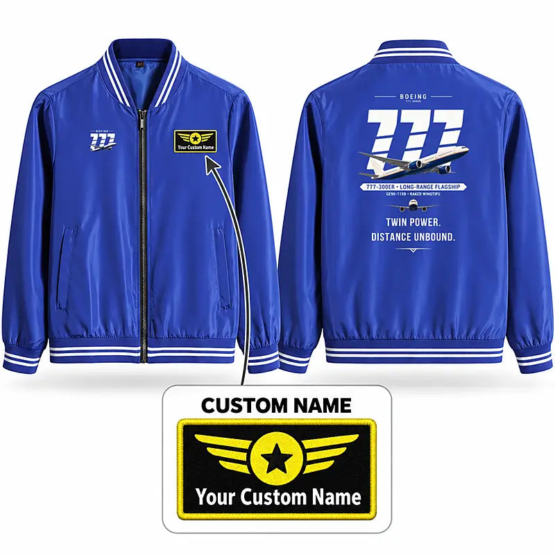 Boeing 777-300ER Stylish Jackets - Baseball Collar - Original + Name - Royal Blue