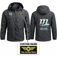 Thumbnail for Boeing 777-300ER Stylish Jackets - Hooded Windbreaker - Cartoon + Name - Charcoal