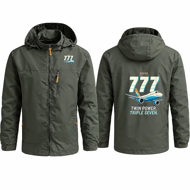 Boeing 777-300ER Stylish Jackets - Hooded Windbreaker - Cartoon - Olive Green