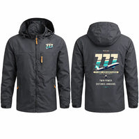 Thumbnail for Boeing 777-300ER Stylish Jackets - Hooded Windbreaker - Original - Charcoal