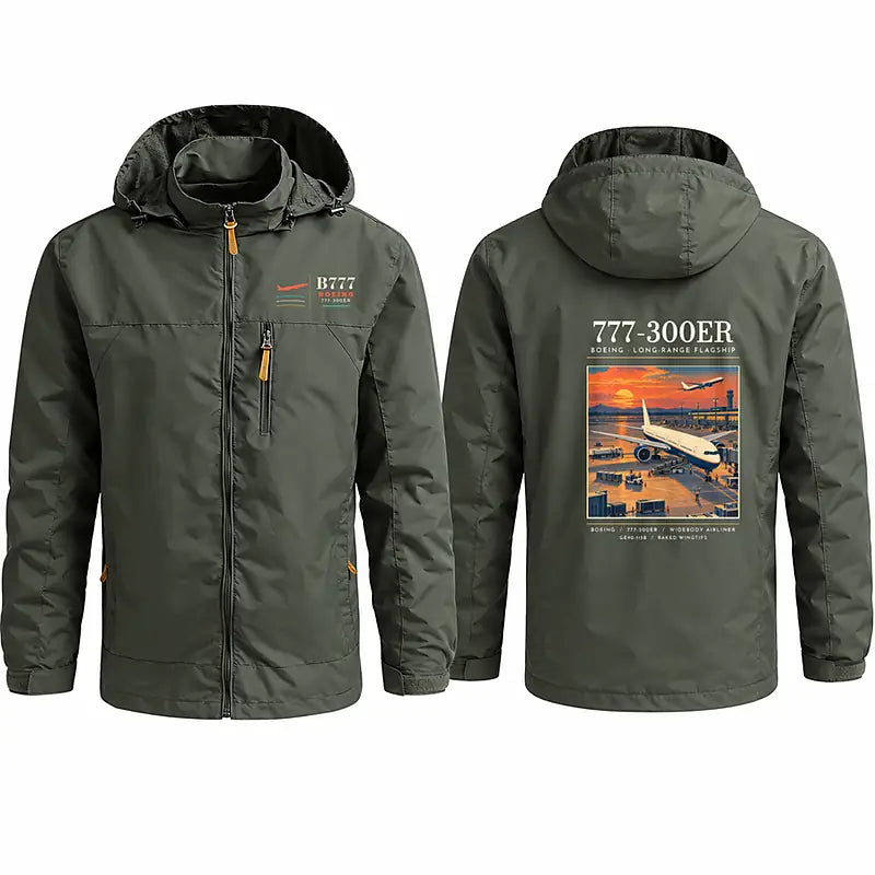 Boeing 777-300ER Stylish Jackets - Hooded Windbreaker - Poster - Olive Green