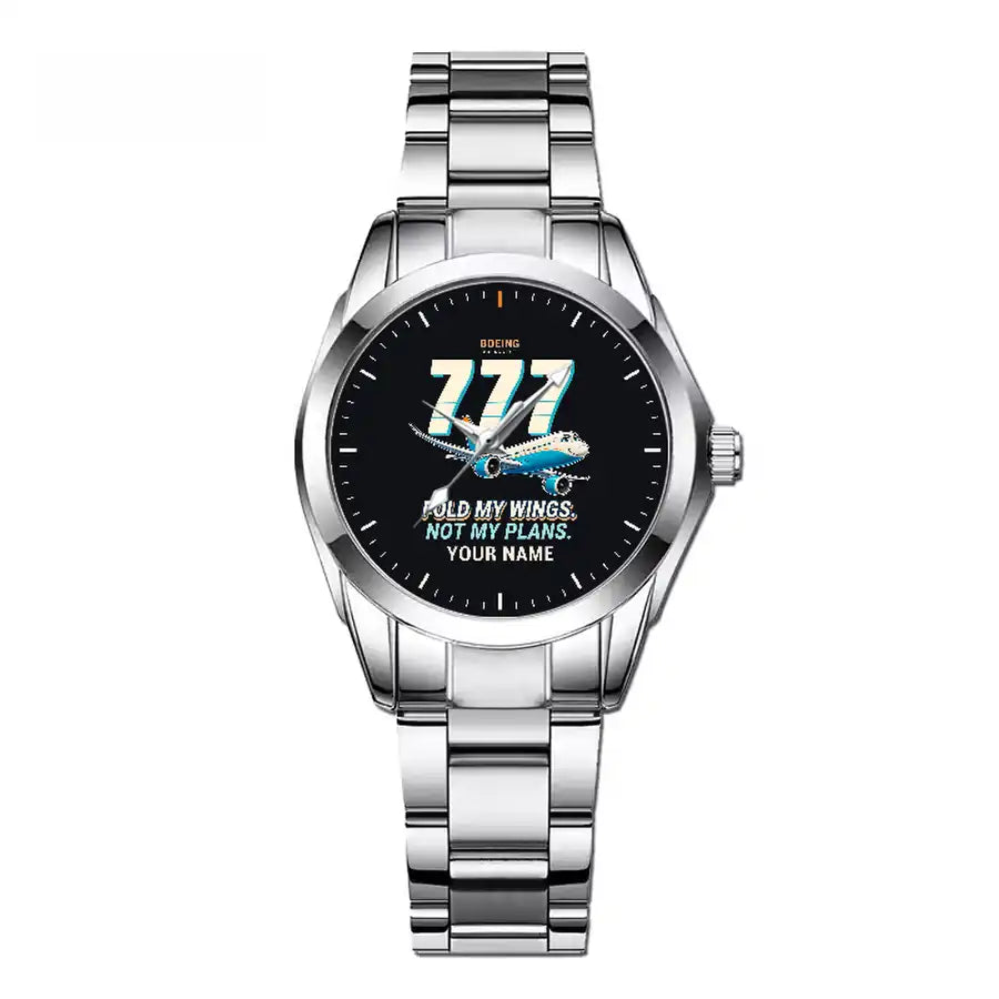 Boeing 777-9 - Cartoon + Name - Stainless Steel Band - For Children and Women
