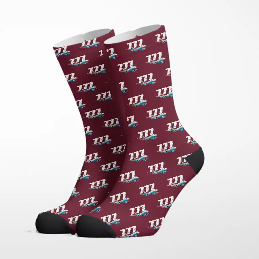 Boeing 777-9 - Cartoon - Socks - Burgundy