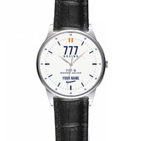 Thumbnail for Boeing 777-9 - Classic - White + Name - Leather Strap - Striped Black Leather Strap