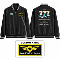 Thumbnail for Boeing 777-9 Stylish Jackets - Baseball Collar - Original + Name - Black