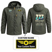 Thumbnail for Boeing 777-9 Stylish Jackets - Hooded Windbreaker - Original + Name - Olive Green