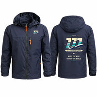 Thumbnail for Boeing 777-9 Stylish Jackets - Hooded Windbreaker - Original - Navy Blue