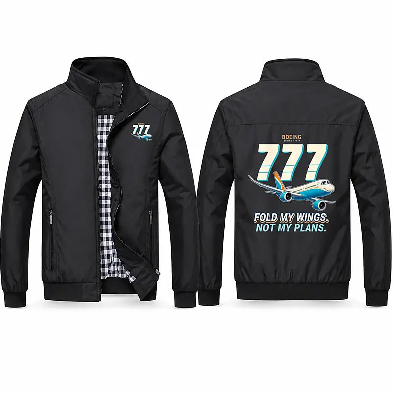 Boeing 777-9 Stylish Jackets - Stand Collar - Cartoon - Black