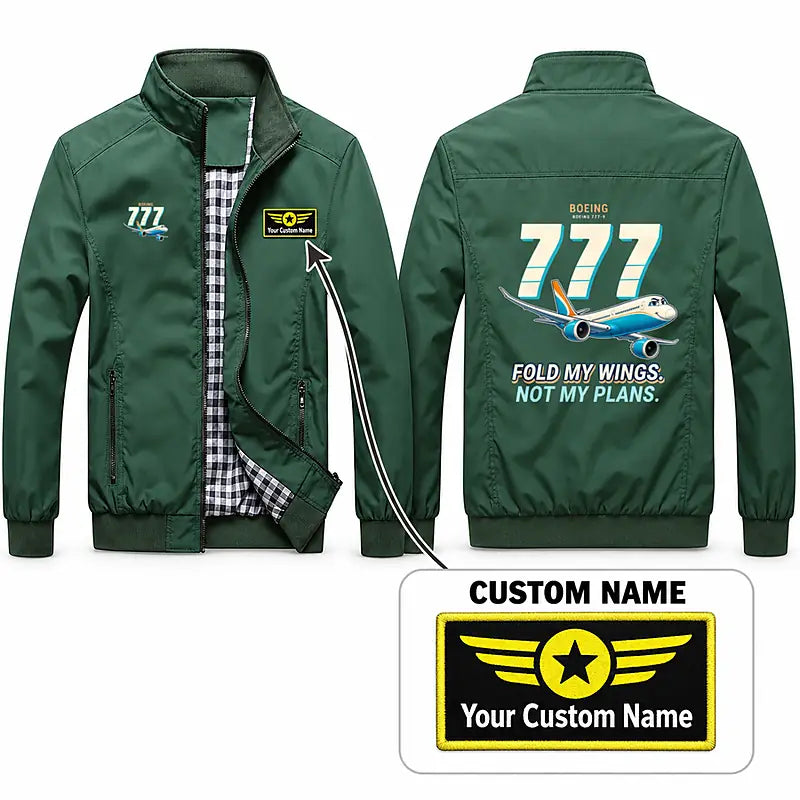 Boeing 777-9 Stylish Jackets - Stand Collar - Cartoon + Name - Green