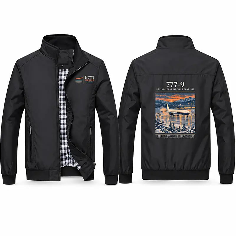 Boeing 777-9 Stylish Jackets - Stand Collar - Poster - Black