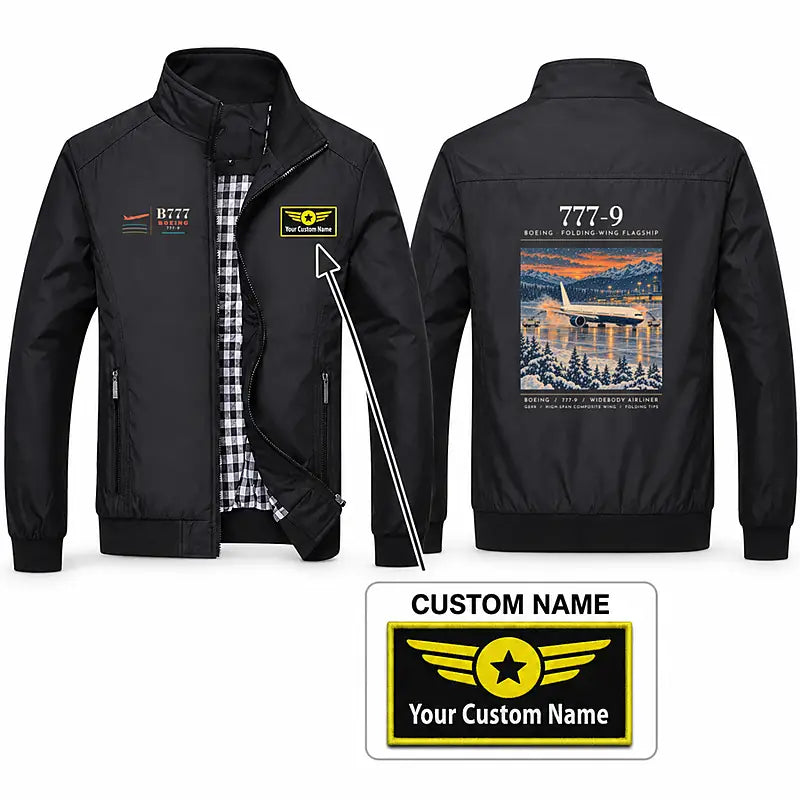 Boeing 777-9 Stylish Jackets - Stand Collar - Poster + Name - Black
