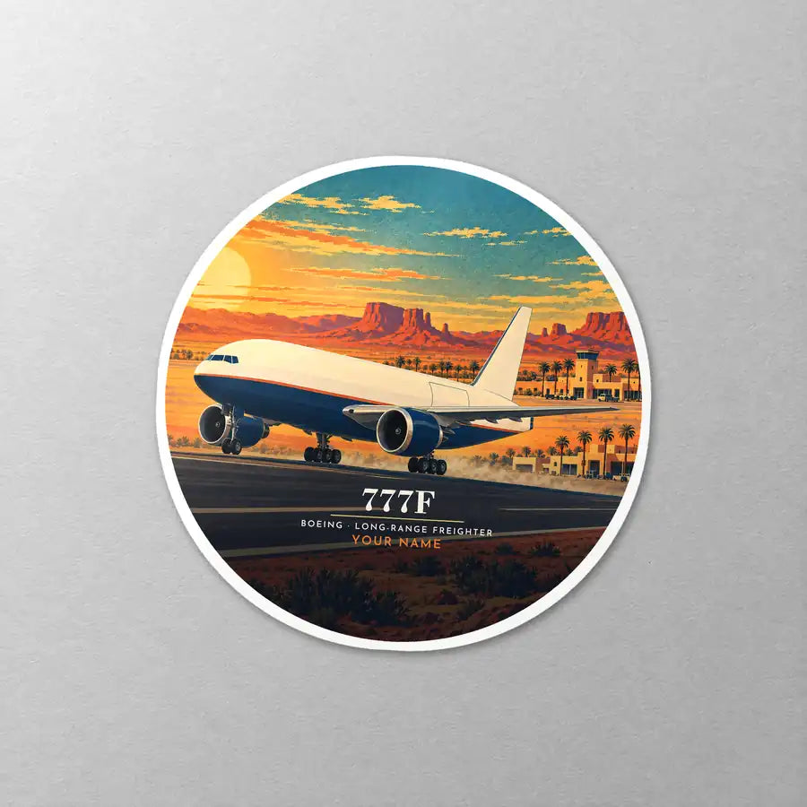 Boeing 777F - 3D + Name - Circle Sticker - Close-up