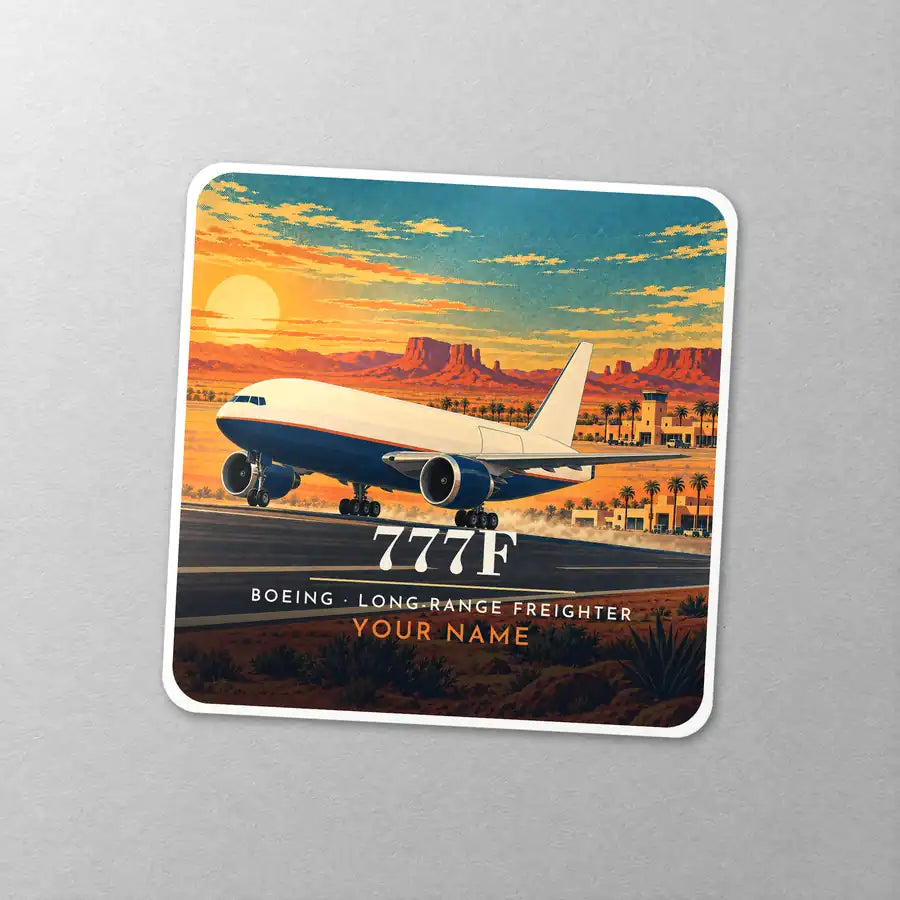 Boeing 777F - 3D + Name - Square Sticker - Close-up