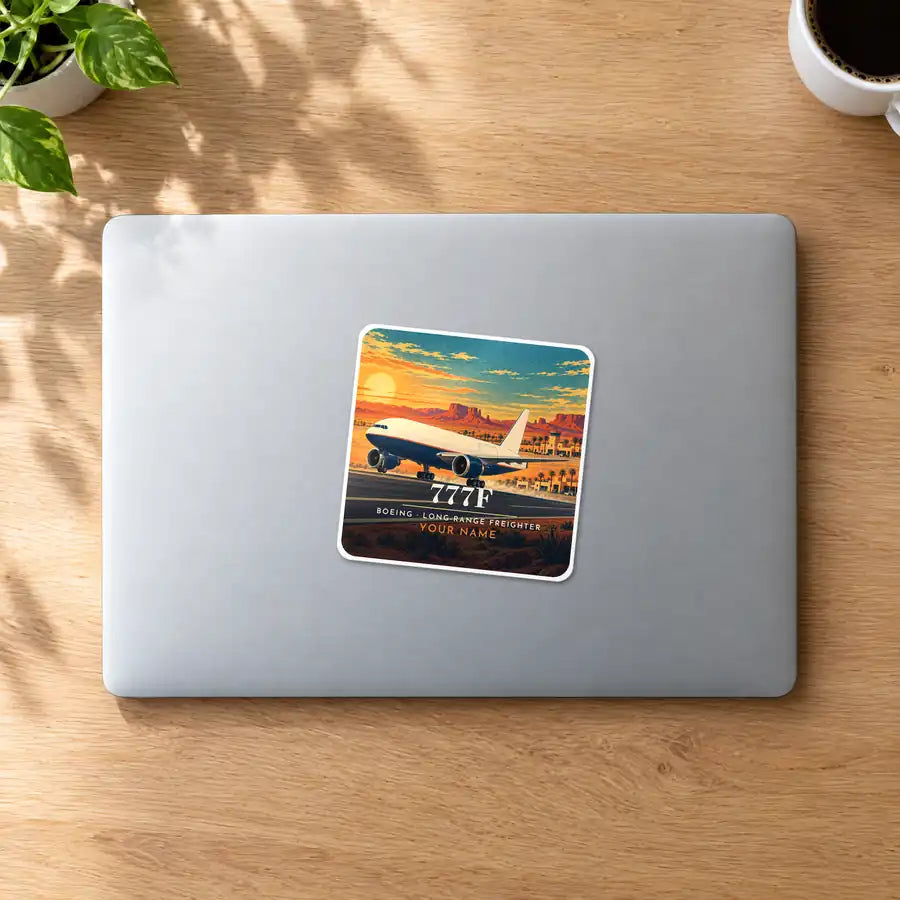 Boeing 777F - 3D + Name - Square Sticker - MacBook