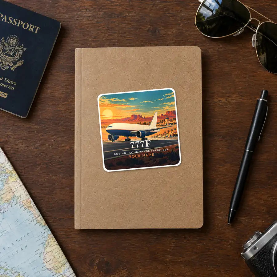 Boeing 777F - 3D + Name - Square Sticker - Notebook