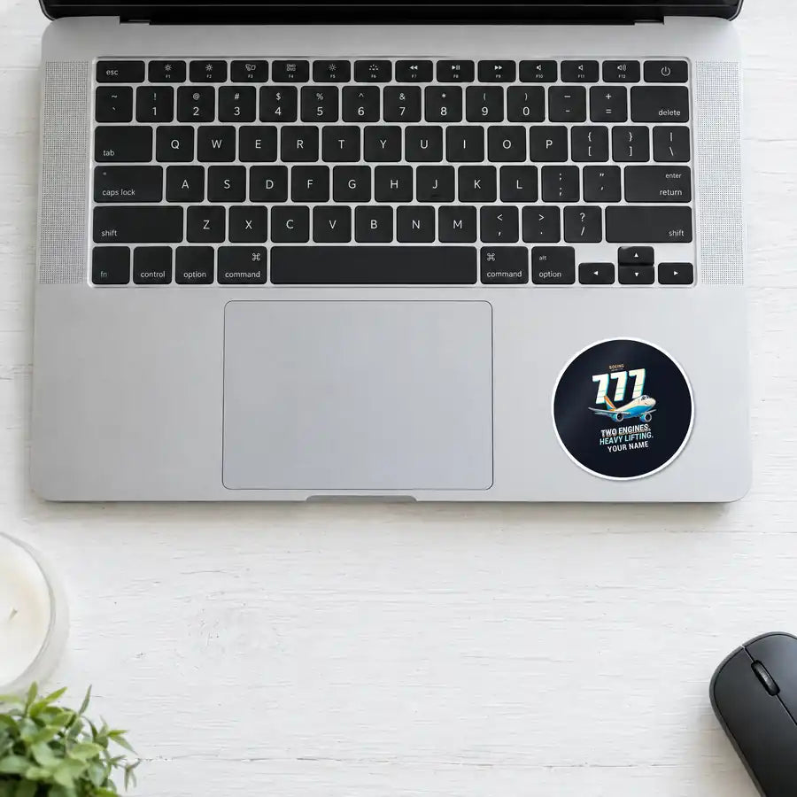 Boeing 777F - Cartoon + Name - Circle Sticker - Laptop