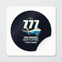 Thumbnail for Boeing 777F - Cartoon + Name - Circle Sticker - Peel