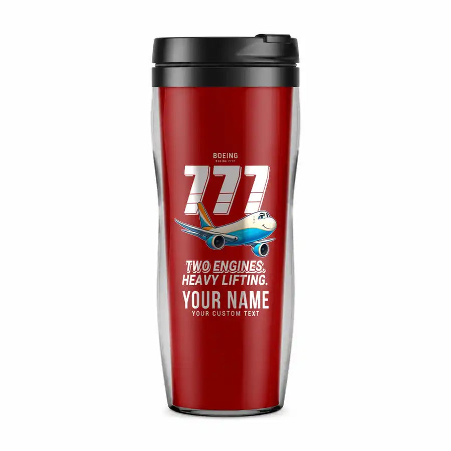 Boeing 777F - Cartoon + Name - Plastic (No Holder) - Red