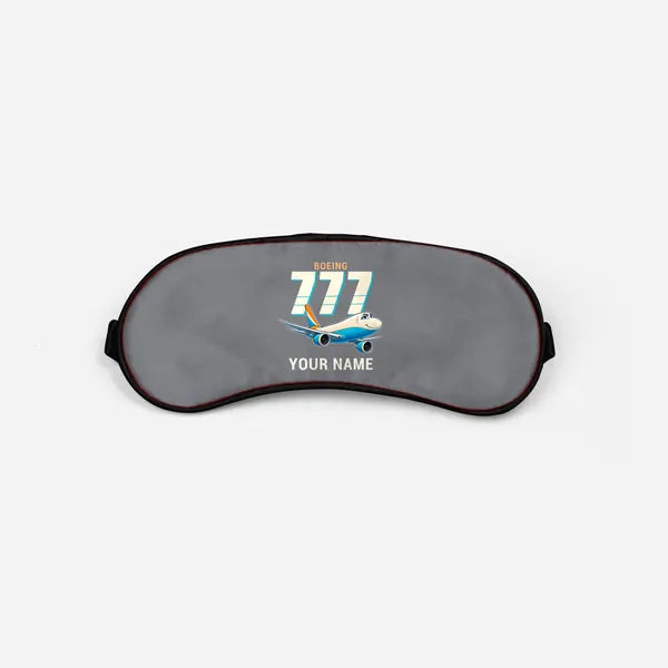 Boeing 777F - Cartoon + Name - Sleep Mask - Gray