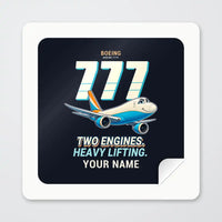 Thumbnail for Boeing 777F - Cartoon + Name - Square Sticker - Peel