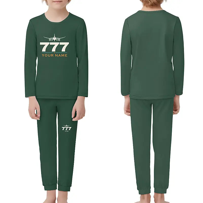 Boeing 777F - Children Pajamas - Heritage Chest + Name - Dark Green