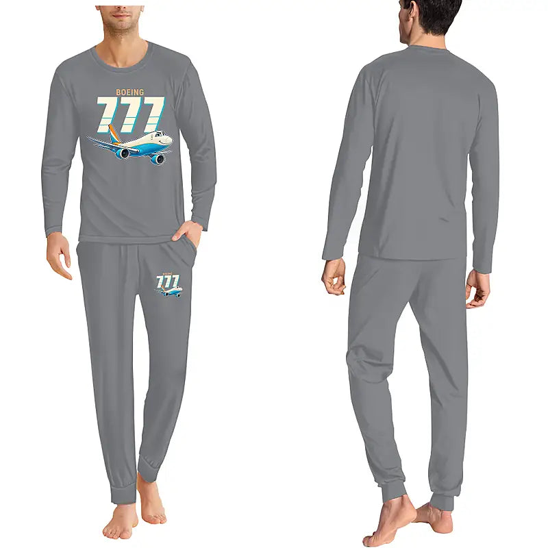 Boeing 777F - Men Pajamas - Cartoon Chest - Gray