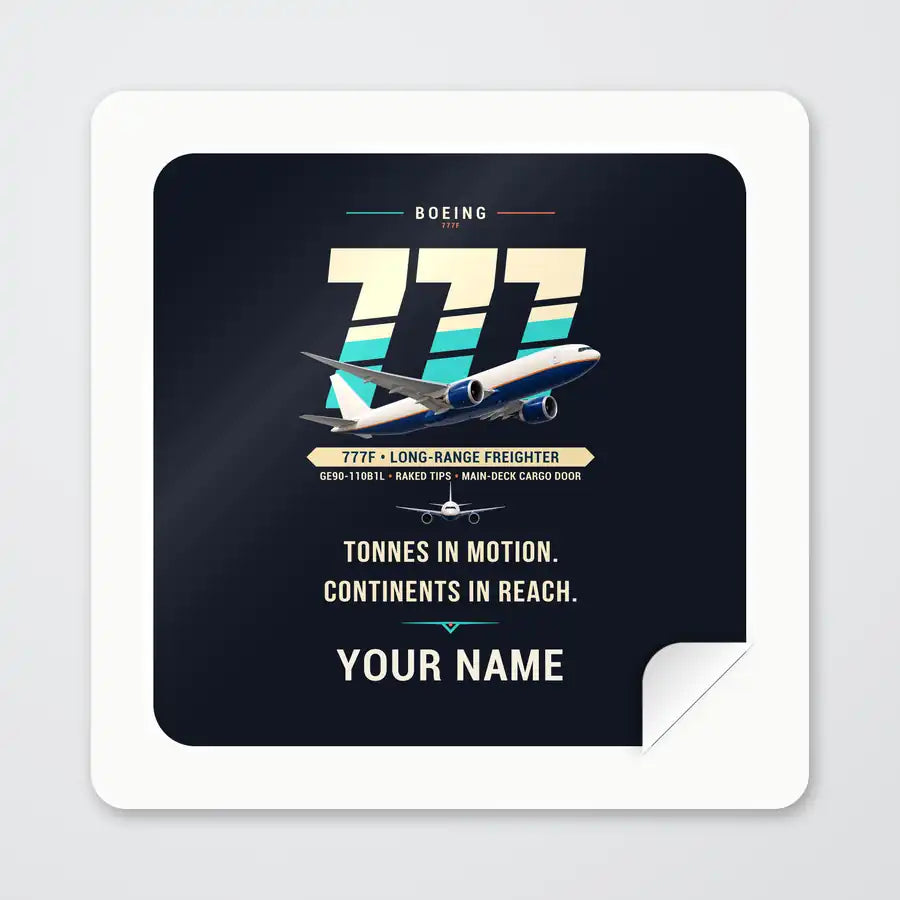 Boeing 777F - Original + Name - Square Sticker - Peel