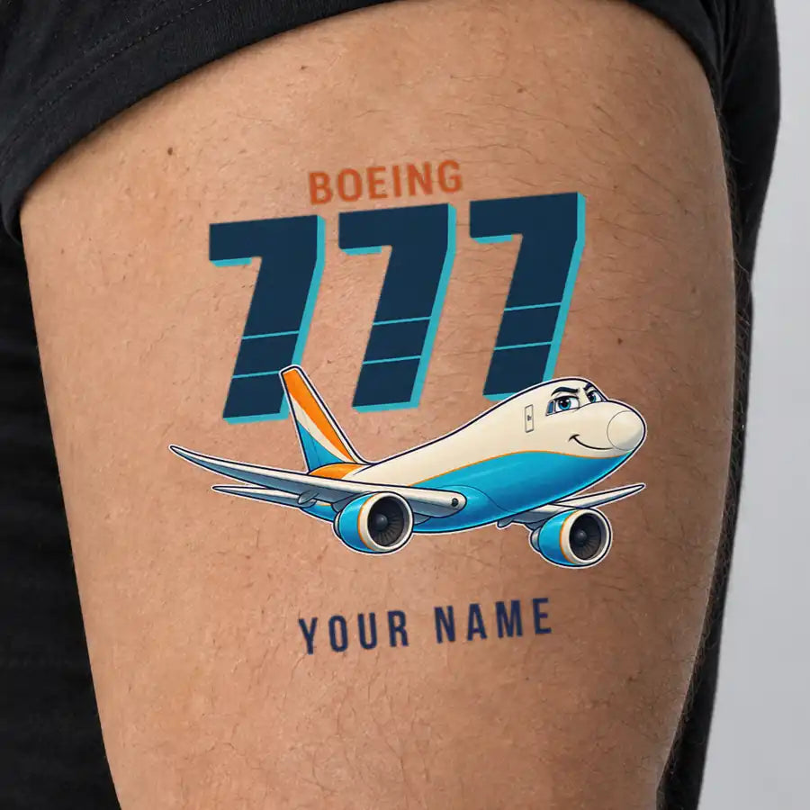 Boeing 777F - Tattoo - Cartoon + Name - Man