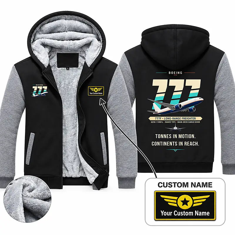 Boeing 777F Zipped Sweatshirts - Original + Name - Black & Gray