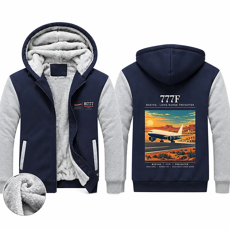 Boeing 777F Zipped Sweatshirts - Poster - Navy & Gray