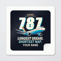 Thumbnail for Boeing 787-10 Dreamliner - Cartoon + Name - Square Sticker - Peel