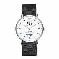 Thumbnail for Boeing 787-10 Dreamliner - Classic - White + Name - Slim Mesh - Silver and Black Stainless Steel Strap