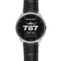 Thumbnail for Boeing 787-10 Dreamliner - Heritage + Name - Leather Strap - Striped Black Leather Strap