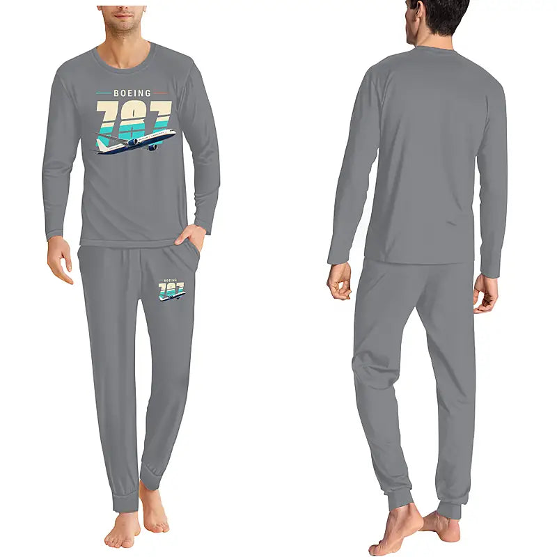 Boeing 787-10 Dreamliner - Men Pajamas - Original Chest - Gray