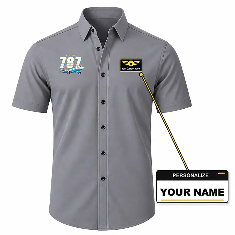 Boeing 787-10 Dreamliner - Short Sleeve Shirt - Cartoon - Gray + NAME