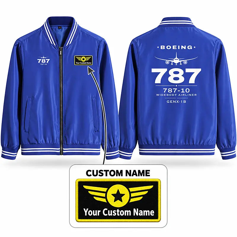 Boeing 787-10 Dreamliner Stylish Jackets - Baseball Collar - Heritage + Name - Royal Blue