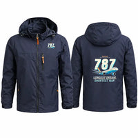 Thumbnail for Boeing 787-10 Dreamliner Stylish Jackets - Hooded Windbreaker - Cartoon - Navy Blue