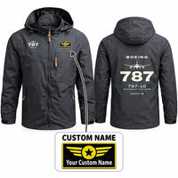 Thumbnail for Boeing 787-10 Dreamliner Stylish Jackets - Hooded Windbreaker - Heritage + Name - Charcoal