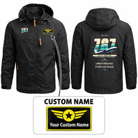 Thumbnail for Boeing 787-10 Dreamliner Stylish Jackets - Hooded Windbreaker - Original + Name - Black