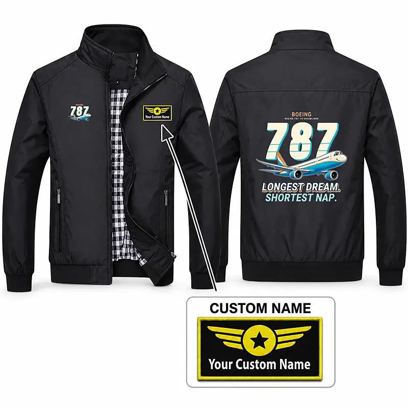 Boeing 787-10 Dreamliner Stylish Jackets - Stand Collar - Cartoon + Name - Black