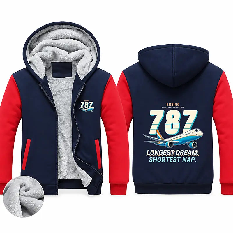 Boeing 787-10 Dreamliner Zipped Sweatshirts - Cartoon - Navy & Red