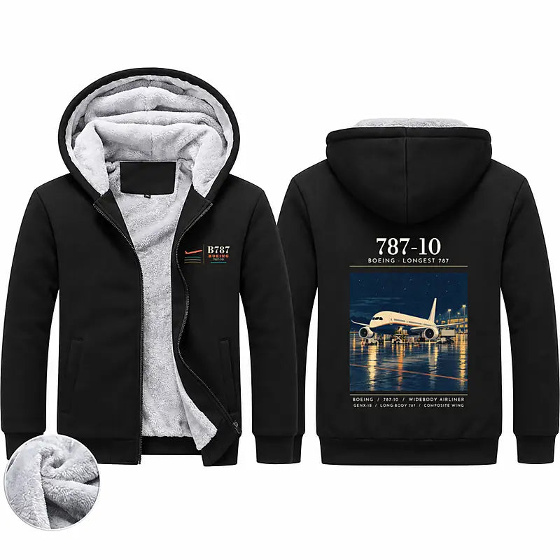 Boeing 787-10 Dreamliner Zipped Sweatshirts - Poster - Black