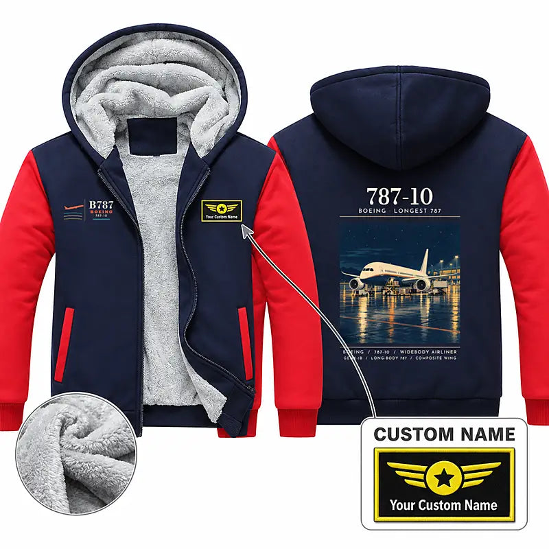 Boeing 787-10 Dreamliner Zipped Sweatshirts - Poster + Name - Navy & Red