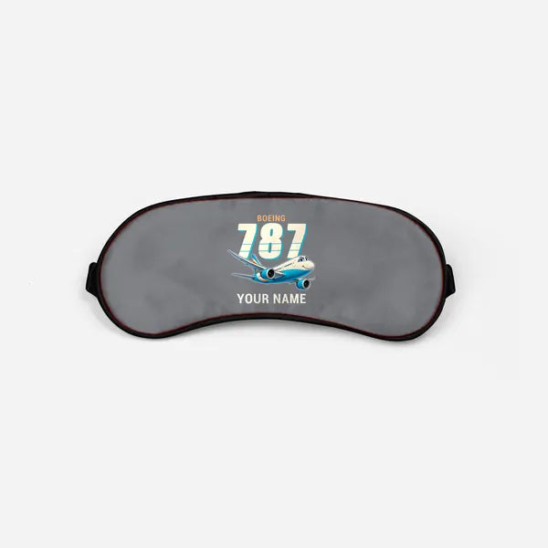 Boeing 787-8 Dreamliner - Cartoon + Name - Sleep Mask - Gray