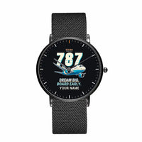 Thumbnail for Boeing 787-8 Dreamliner - Cartoon + Name - Slim Mesh - Black and Stainless Steel Strap
