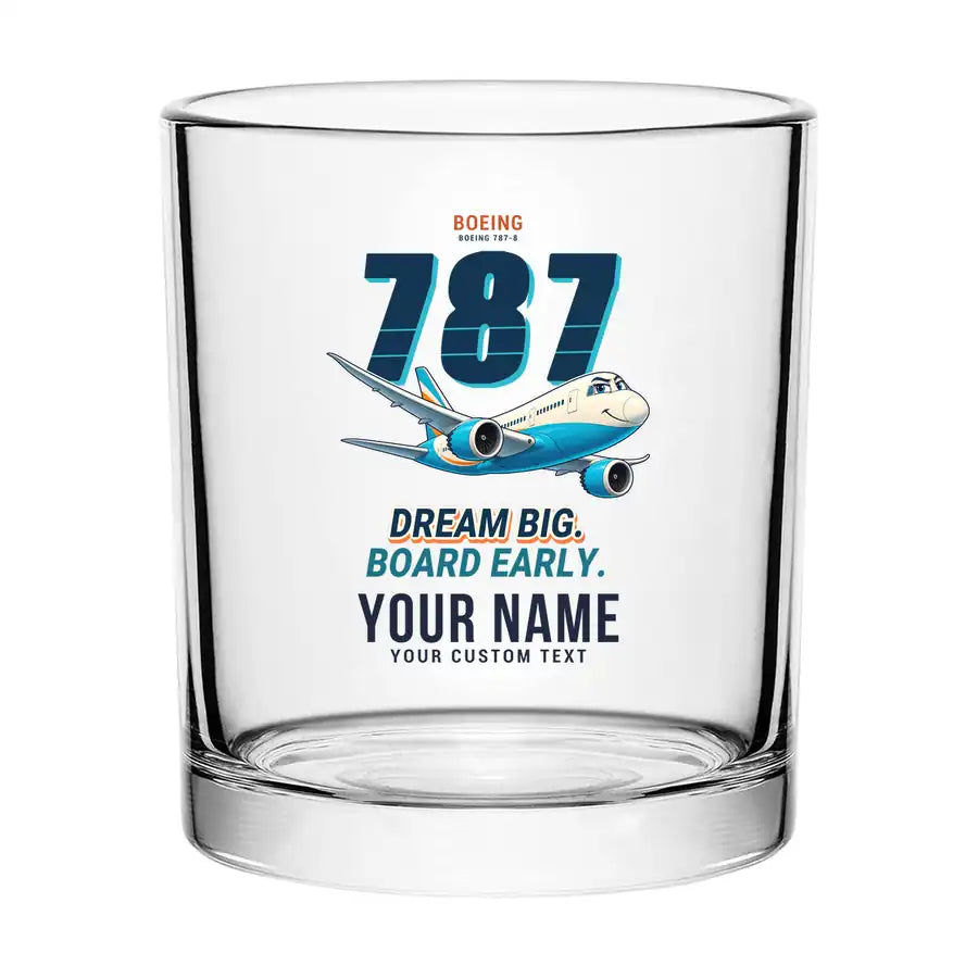 Boeing 787-8 Dreamliner - Cartoon + Name - Special Whiskey Glass