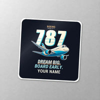 Thumbnail for Boeing 787-8 Dreamliner - Cartoon + Name - Square Sticker - Close-up