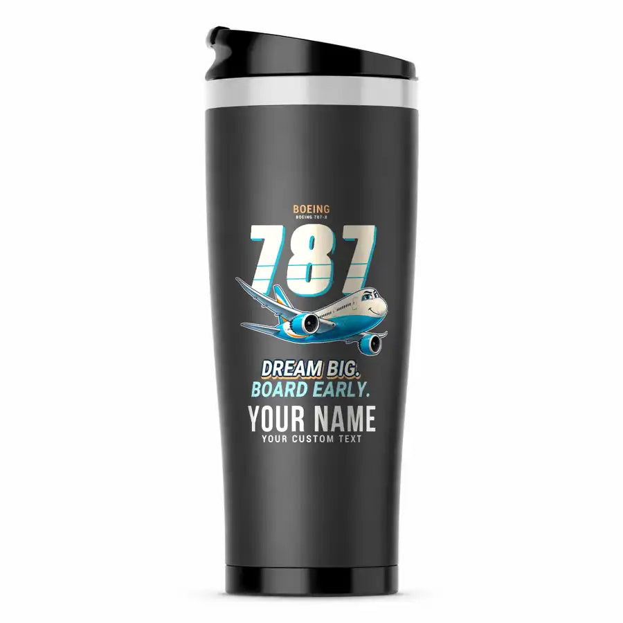 Boeing 787-8 Dreamliner - Cartoon + Name - Stainless Steel (No Holder) - Gray