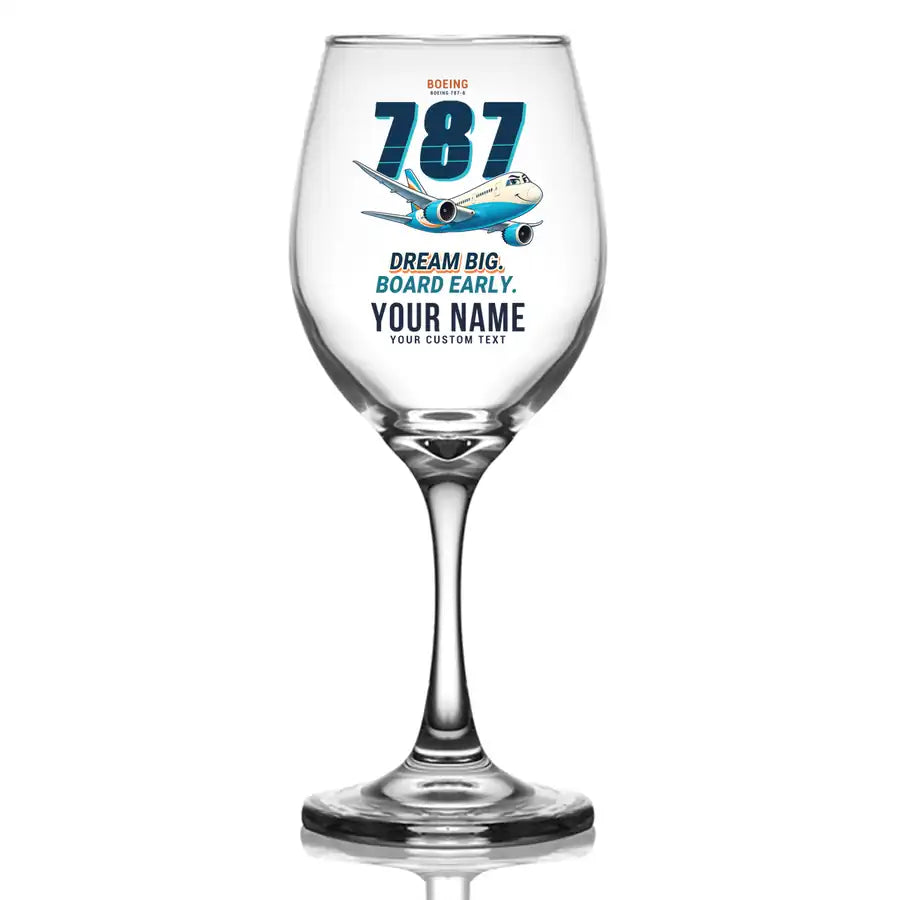Boeing 787-8 Dreamliner - Cartoon + Name - Wine Glass