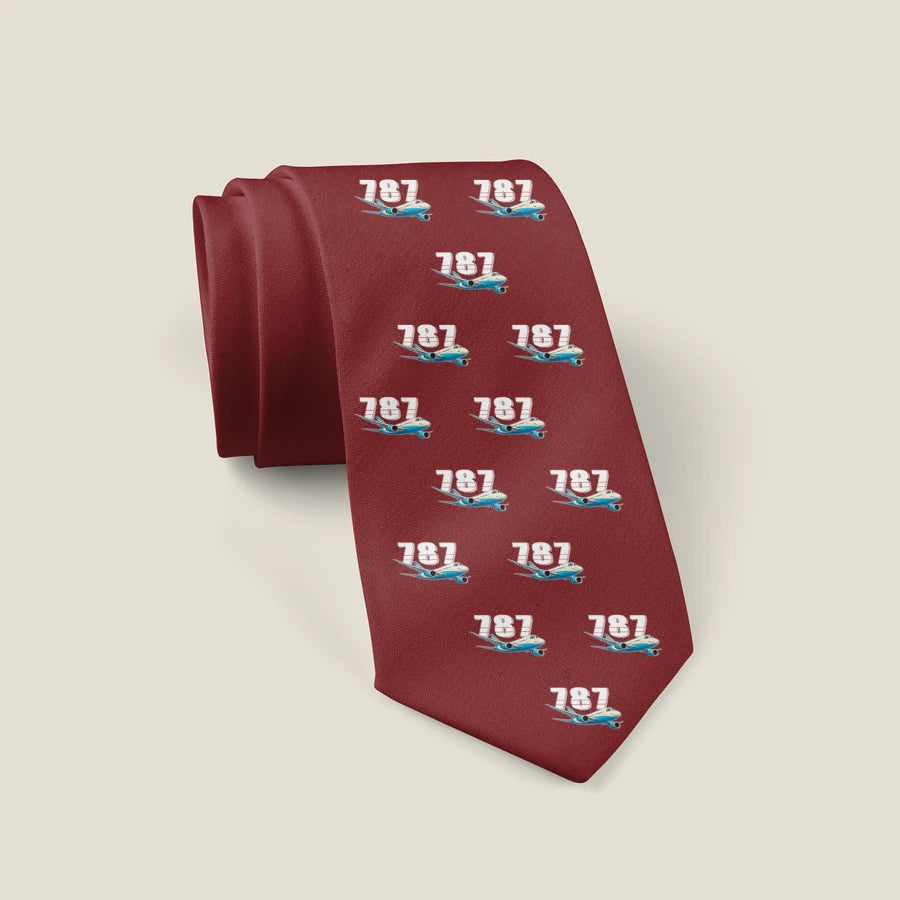 Boeing 787-8 Dreamliner - Cartoon Pattern - Tie - Dark Red